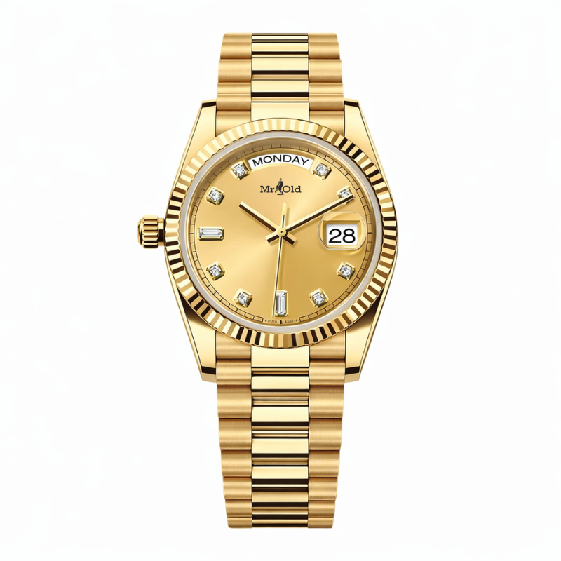 President 40 – Warm Champagne Dial | Gold Tone Bracelet & Diamond Markers