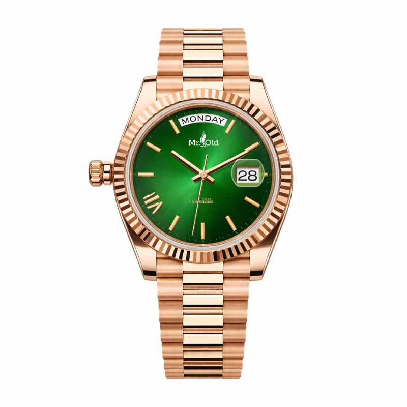 Executive Day-Date 40 – Emerald Sunburst | Rose Gold Tone President Bracelet & Fluted Bezel