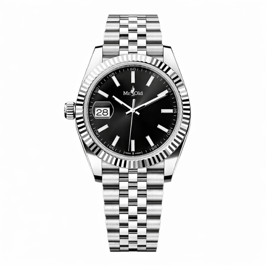 Classic Date 41 – Deep Black Dial | Steel Jubilee Bracelet & Fluted Bezel
