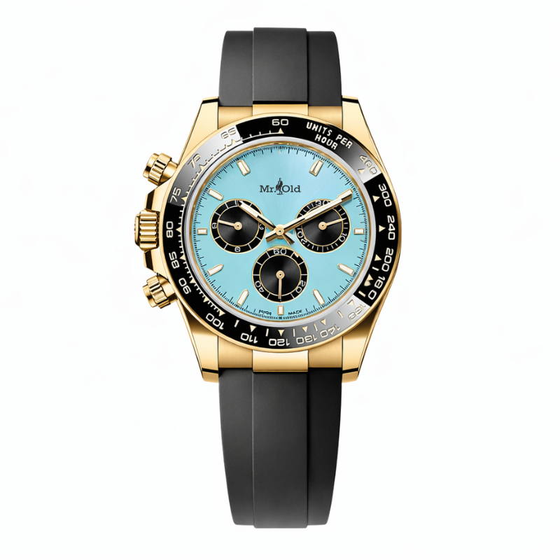 Ocean Chronograph 40 – Ocean Turquoise Dial | Gold Case & Black Rubber Strap