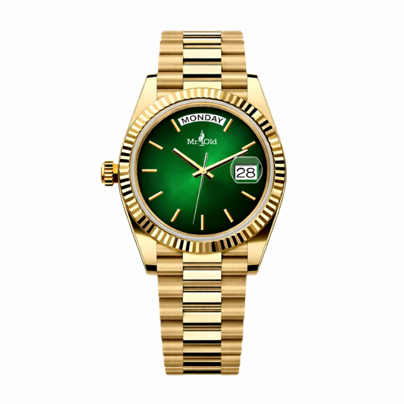 President 40 – Emerald Ombre Dial | Gold Tone Bracelet