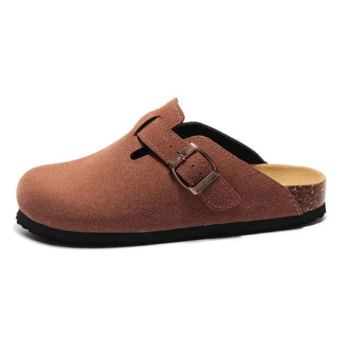 Suede Clogs Red Brown
