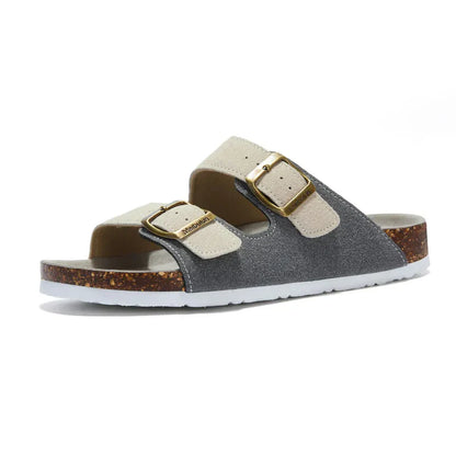 Wildlederpantoffeln Grau & Creme