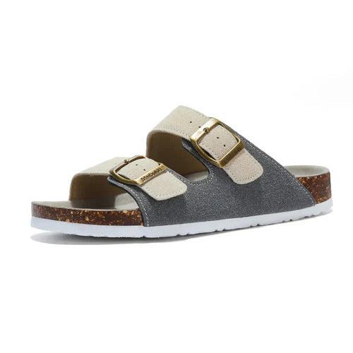 Wildlederpantoffeln Grau & Creme