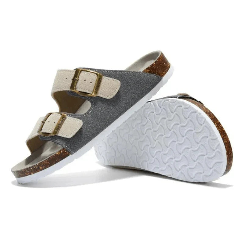 Wildlederpantoffeln Grau & Creme