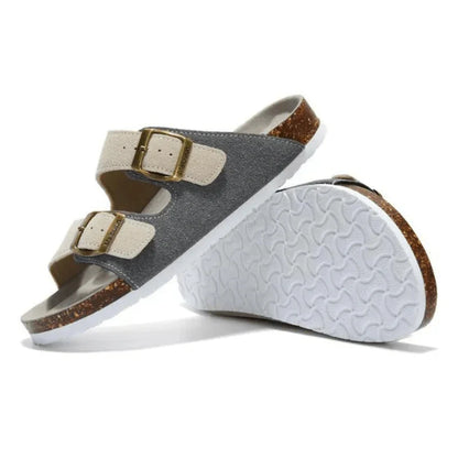 Wildlederpantoffeln Grau & Creme
