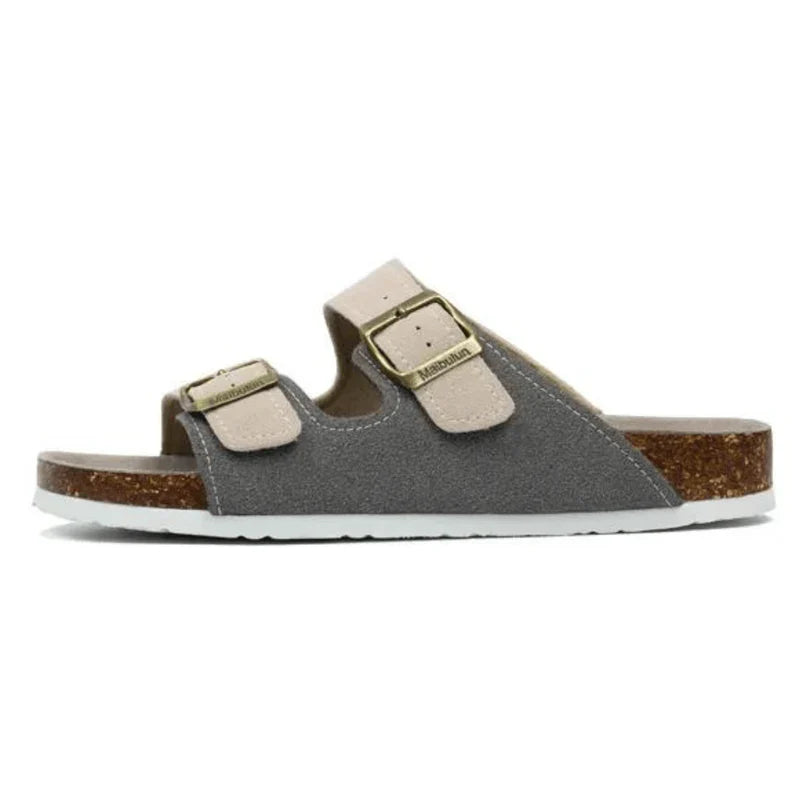 Wildlederpantoffeln Grau & Creme