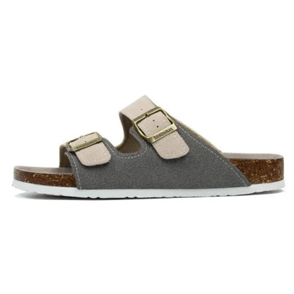 Wildlederpantoffeln Grau & Creme