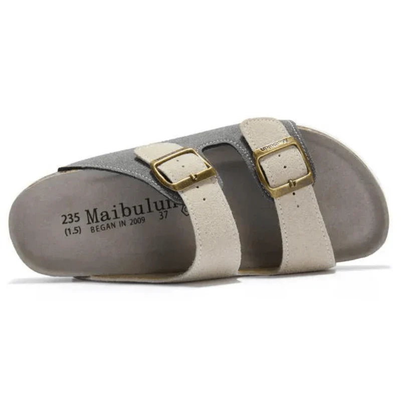 Wildlederpantoffeln Grau & Creme