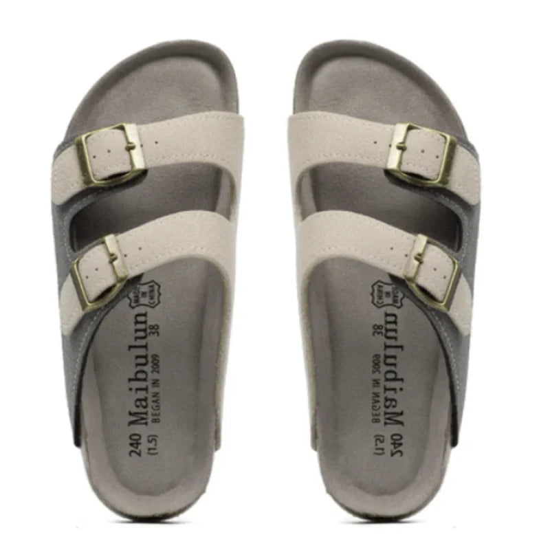 Wildlederpantoffeln Grau & Creme
