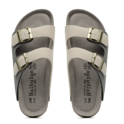 Wildlederpantoffeln Grau & Creme