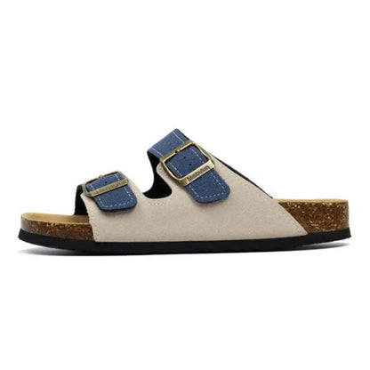Wildlederpantoffeln Creme & Blau