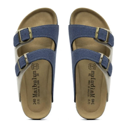 Wildlederpantoffeln Creme & Blau