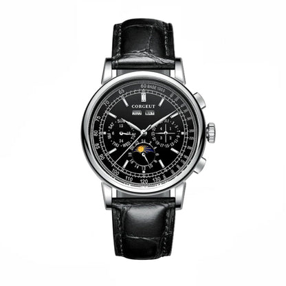 Corgeut Moon Phase Watch Black and Silver