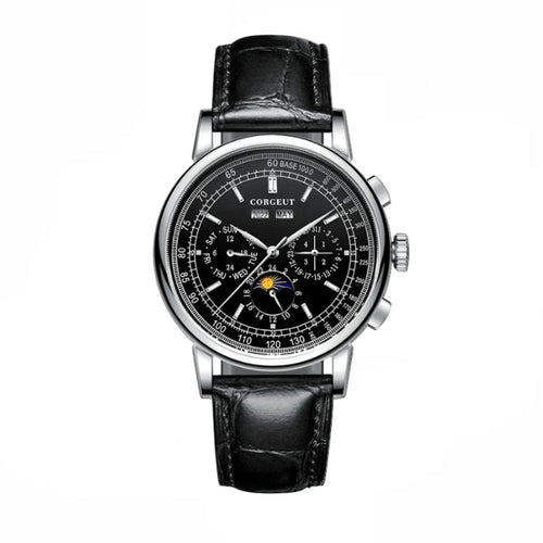 Corgeut Moon Phase Watch Black and Silver