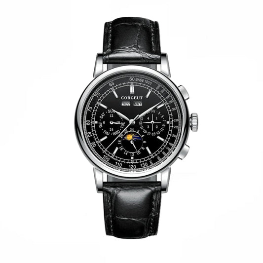 Corgeut Moon Phase Watch Black and Silver