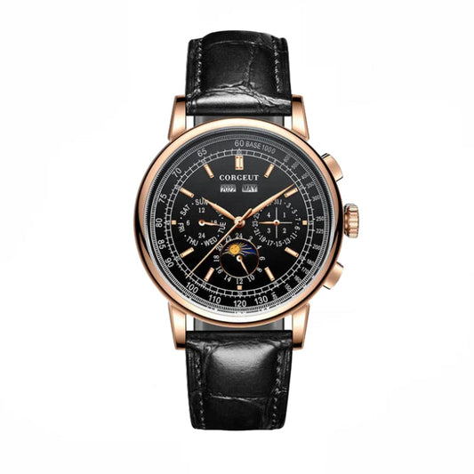 Corgeut Moon Phase Watch Black and Gold